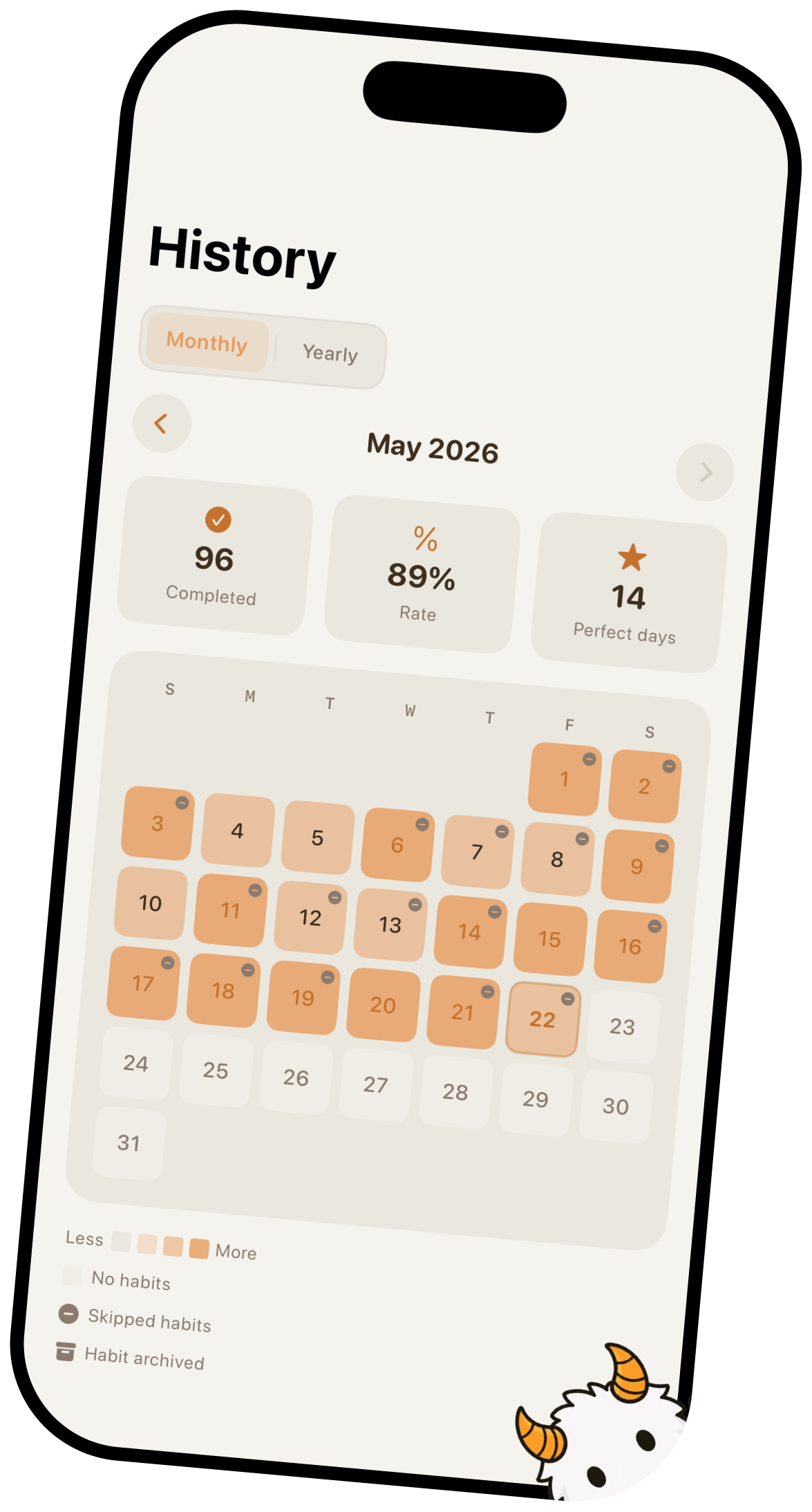 History calendar view for May 2026